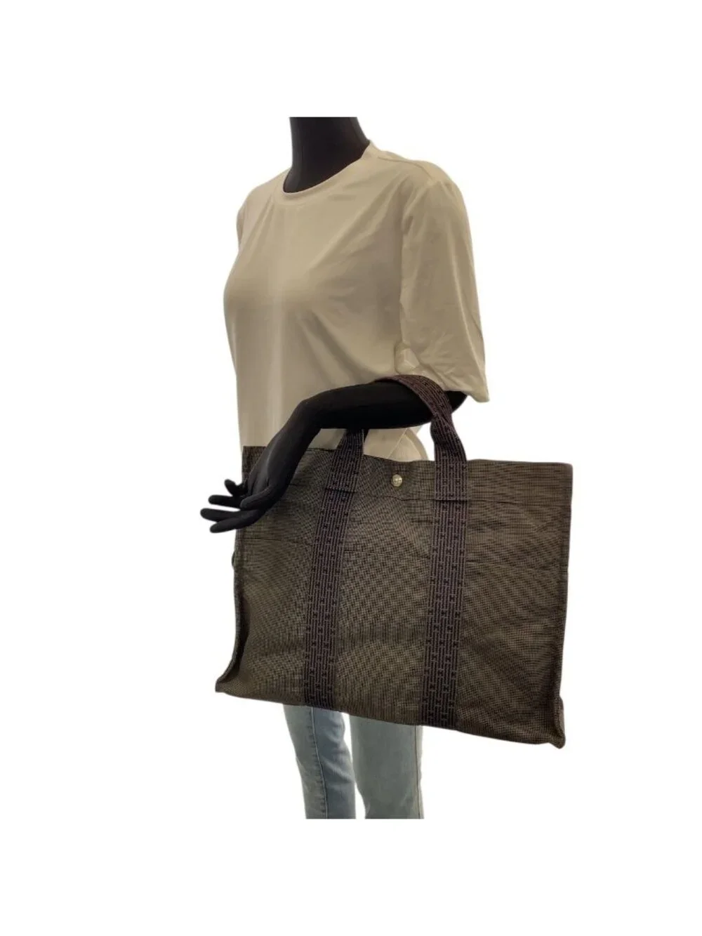 Hermes Her Line MM Gray Silver Canvas Tote